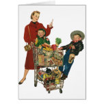 Vintage Mom with her Kids Grocery Shopping cards