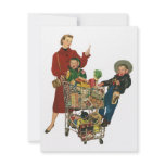 Vintage Mom with her Kids Grocery Shopping invitations