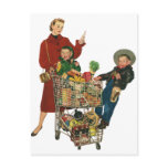 Vintage Mom with her Kids Grocery Shopping postcards
