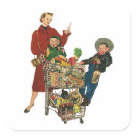 Vintage Mom with her Kids Grocery Shopping stickers