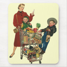 Vintage Mom with her Kids in Cart Grocery Shopping Mouse Pads