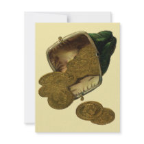 Vintage Money; Gold Coins in a Coin Purse Custom Announcements