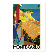 Vintage Monte Carlo Tennis Travel Ad Post Card