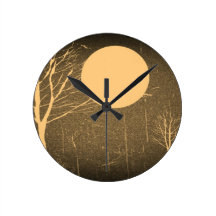 Vintage Moon At Night Fine Art Round Wall Clocks