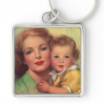 Vintage Mother and Child Portrait Keychain