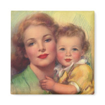 Vintage Mother and Child Portrait Refrigerator Magnet