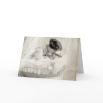 Vintage Mother Kissing Baby in Bassinet Greeting Card