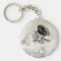 Vintage Mother Kissing Baby in Bassinet Key Chain