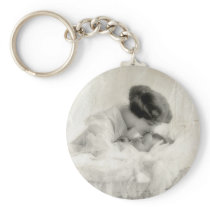 Vintage Mother Kissing Baby in Bassinet Key Chain