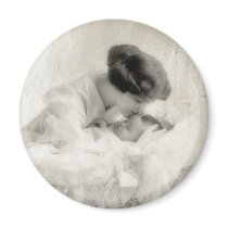Vintage Mother Kissing Baby in Bassinet Magnet