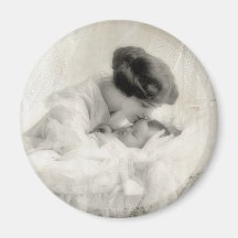 Vintage Mother Kissing Baby in Bassinet Magnet