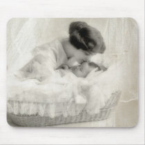 Vintage Mother Kissing Baby in Bassinet Mousepad