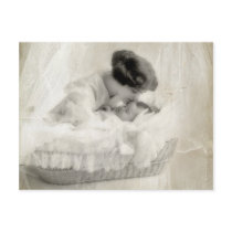 Vintage Mother Kissing Baby in Bassinet Postcards