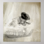 Vintage Mother Kissing Baby in Bassinet posters