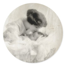 Vintage Mother Kissing Baby in Bassinet Stickers