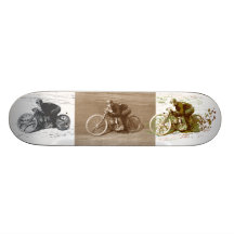 Vintage Motorcycle Racing on Wooden Board Skateboard Deck