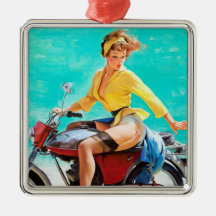 Vintage Motorcycle Rider Gil Elvgren Pinup Girl Ornament