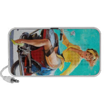 Vintage Motorcycle Rider Gil Elvgren Pinup Girl iPhone Speakers