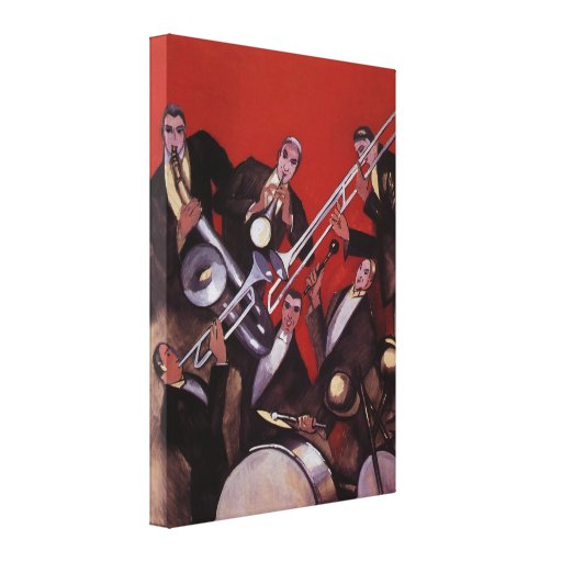 Vintage Music, Art Deco Musical Jazz Band Jamming Canvas Print