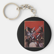 Vintage Music, Art Deco Musical Jazz Band Jamming Key Chains