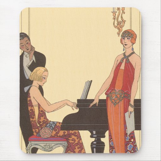 Vintage Music, Art Deco Pianist Musician Singer Mousepad