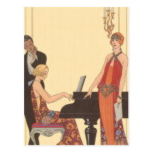 Vintage Music, Art Deco Pianist Musician Singer Postcards