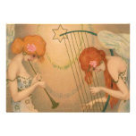 Vintage Music Victorian Angel Musicians Flute Harp Custom Invitations