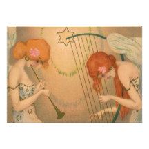 Vintage Music Victorian Angel Musicians Flute Harp Custom Invitations