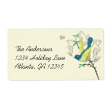 Vintage Musical Bird Blue Green Yellow Label Felt Custom Shipping Label