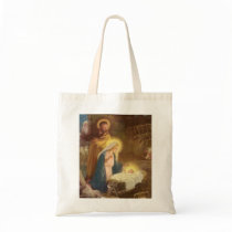 Vintage Nativity Scene; Baby Jesus in the Manger Canvas Bag