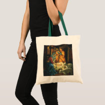 Vintage Nativity Scene; Baby Jesus in the Manger Tote Bag