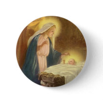 Vintage Nativity Scene; Baby Jesus in the Manger Pinback Buttons