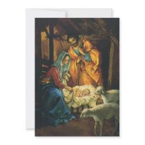 Vintage Nativity Scene; Baby Jesus in the Manger Custom Announcements
