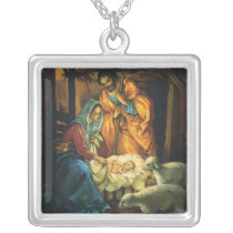 Vintage Nativity Scene; Baby Jesus in the Manger Necklace