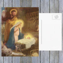 Vintage Nativity Scene; Baby Jesus in the Manger Postcard