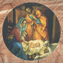Vintage Nativity Scene; Baby Jesus in the Manger Sticker