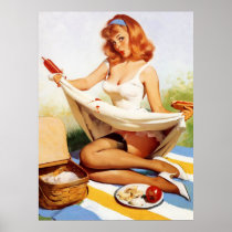 Vintage Naughty Picnic Pin Up Girl Poster