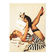 Vintage Naughty Puppy Love Pin Up Girl Canvas Gallery Wrap Canvas