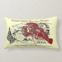 Vintage Nautical Lobster and Shell Collage Throw Pillows