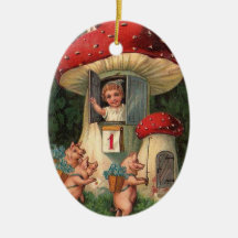 Vintage New Year Mushrooms Ornament