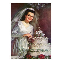 Vintage Newlywed Bride Cutting Her Wedding Cake Custom Invitation