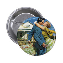 Vintage Newlyweds Buy First House; We're Moving! Pinback Buttons