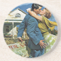 Vintage Newlyweds Buy First House; We're Moving! Coasters