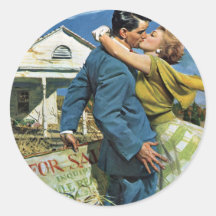Vintage Newlyweds Buy First House; We're Moving! Stickers