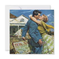 Vintage Newlyweds Buy First House; We're ving! Custom Invitation