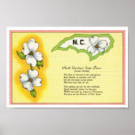 Vintage North Carolina State flower, poem Print