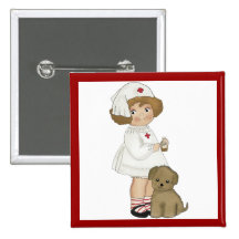Vintage Nurse With Puppy T-shirts and Gifts Pinback Buttons