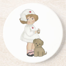 Vintage Nurse With Puppy T-shirts and Gifts Drink Coasters