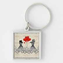 Vintage octopi and hearts keychain