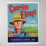 Vintage Old Cousin Elmer Vegetables Crate Labels Print